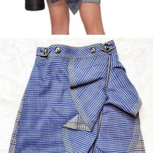 Self-Portrait Multicolor Plaid Ruffle Zip Front Mini Skirt Size 2